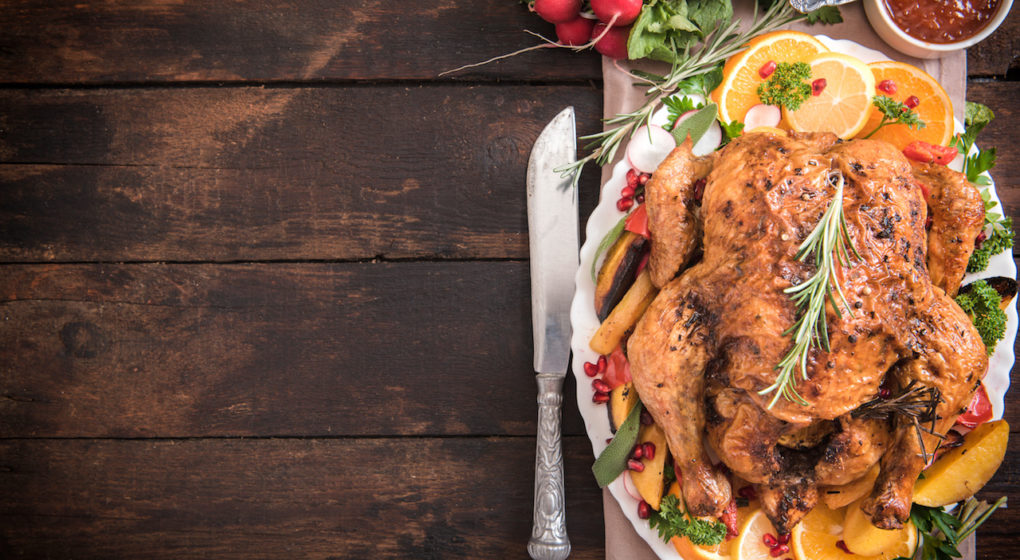 Served roasted turkey with vegetables Thanksgiving Dinner Recipe